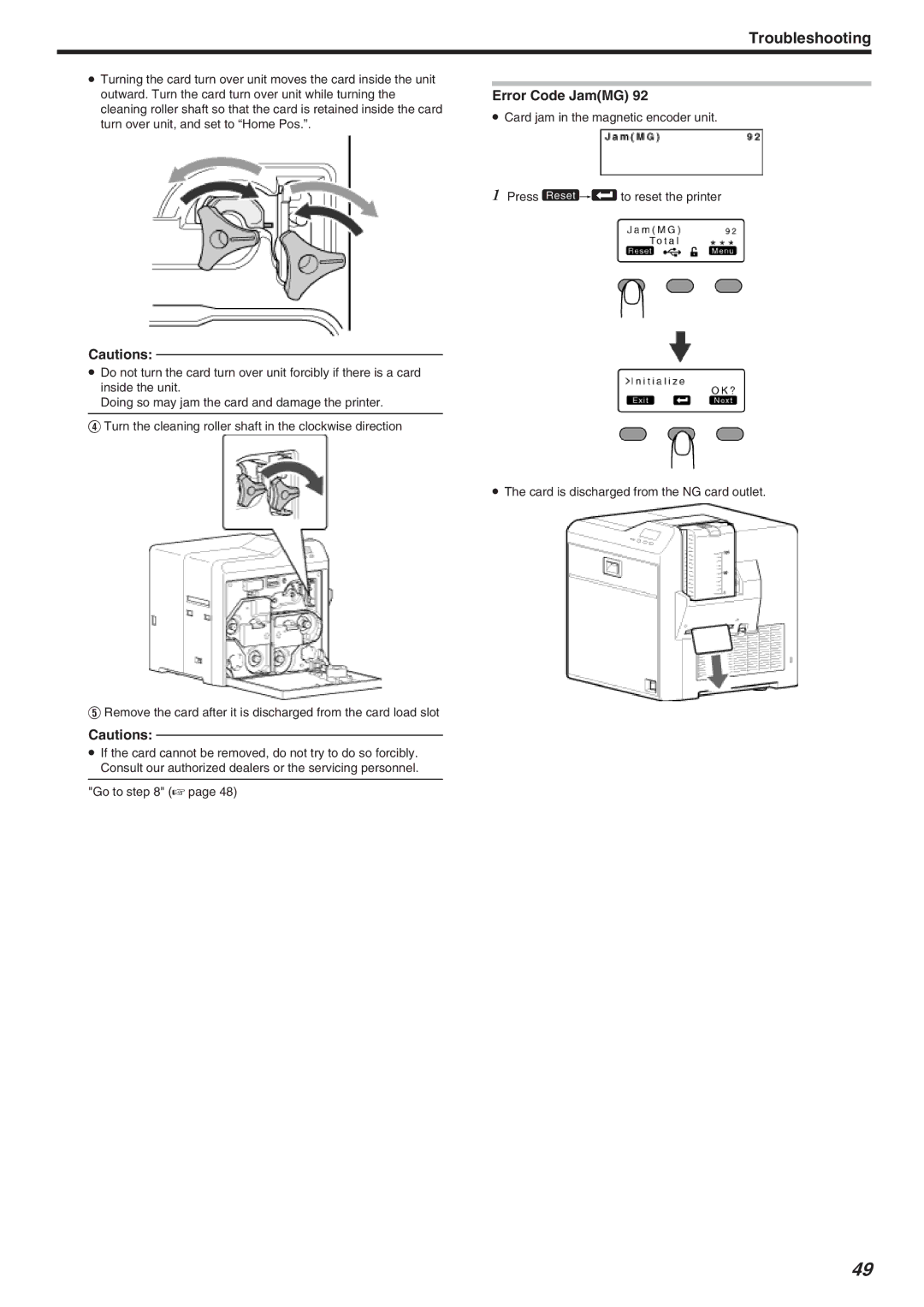 JVC CX-7000 Series, LST1006-002A manual Error Code JamMG 