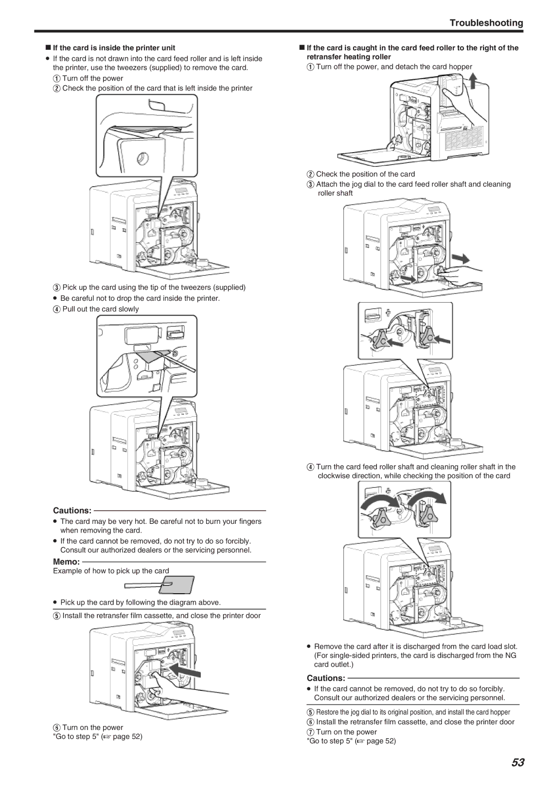 JVC CX-7000 Series, LST1006-002A manual Memo, If the card is inside the printer unit 