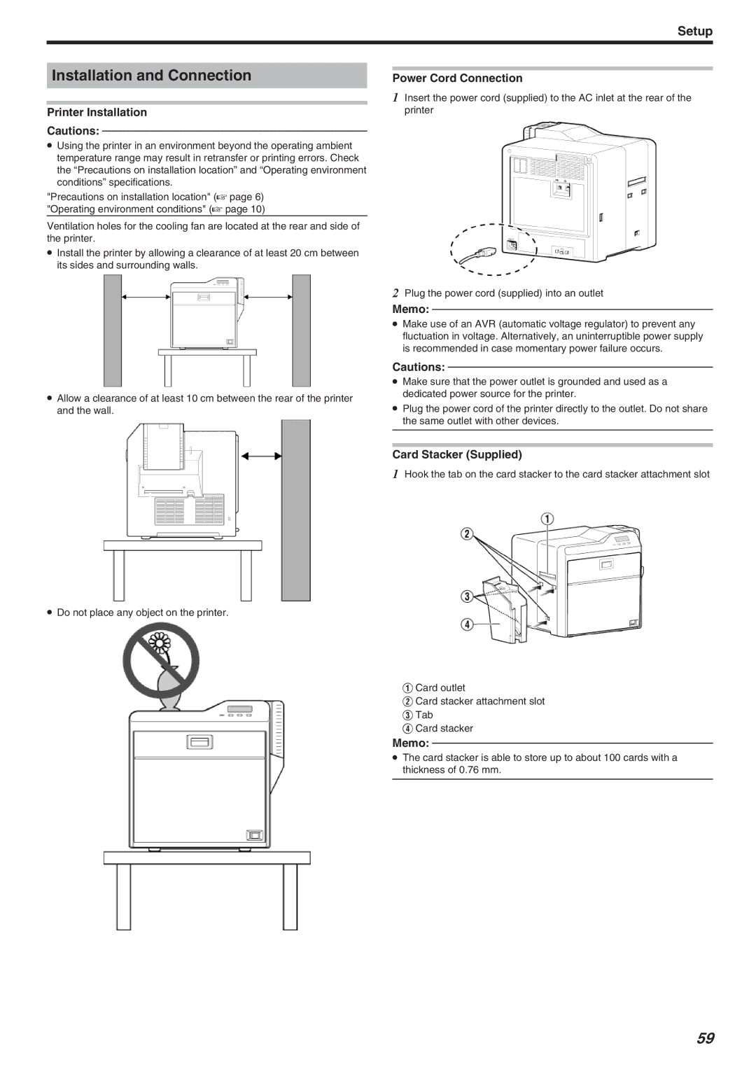 JVC CX-7000 Series, LST1006-002A manual Installation and Connection, Power Cord Connection, Card Stacker Supplied 