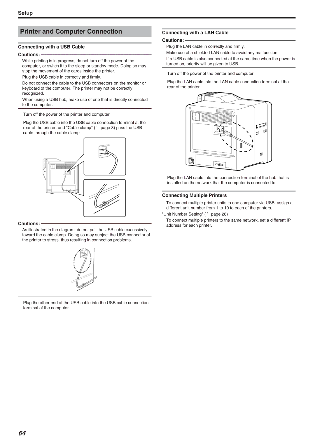 JVC LST1006-002A, CX-7000 Series Printer and Computer Connection, Connecting with a USB Cable, Connecting with a LAN Cable 