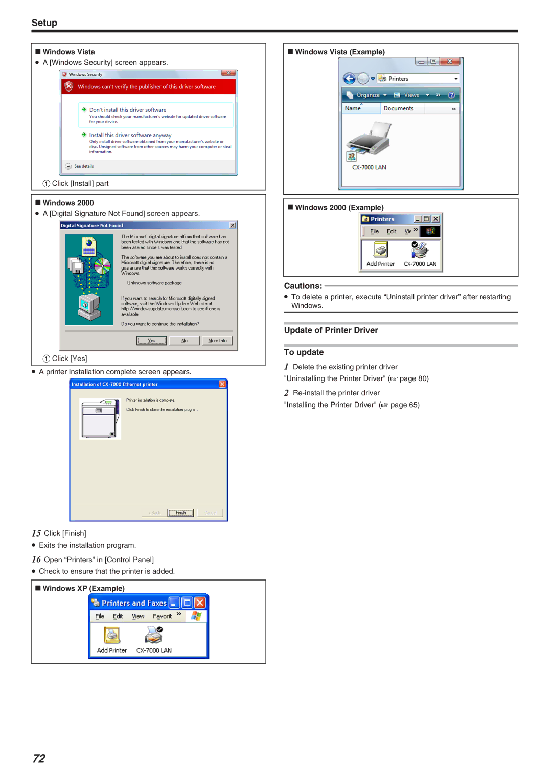 JVC LST1006-002A, CX-7000 Series manual Update of Printer Driver To update, Windows 