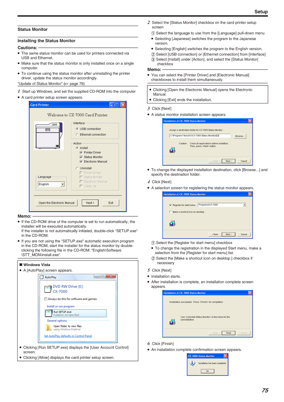 JVC CX-7000 Series, LST1006-002A manual Status Monitor Installing the Status Monitor, Memo 