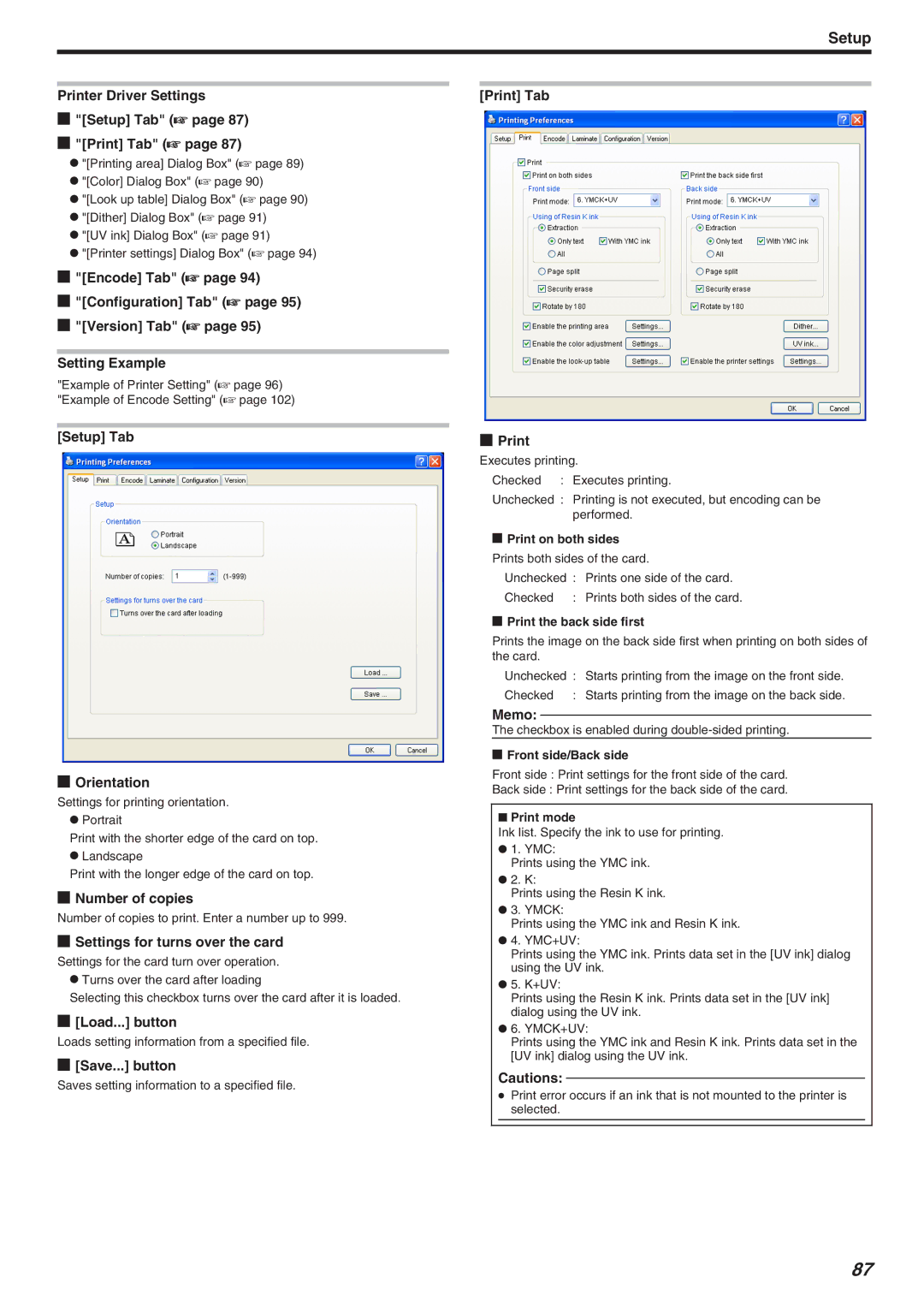 JVC CX-7000 Series, LST1006-002A Printer Driver Settings Setup Tab a Print Tab a, Setup Tab Orientation, Number of copies 