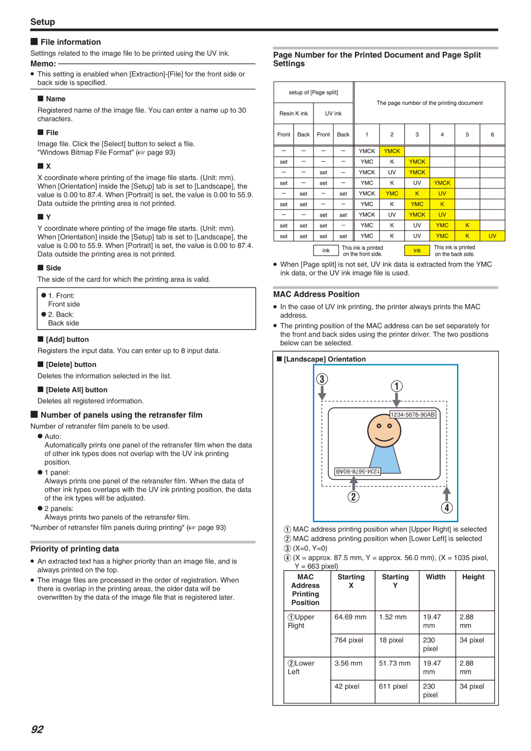 JVC LST1006-002A, CX-7000 Series File information, Number of panels using the retransfer film, Priority of printing data 