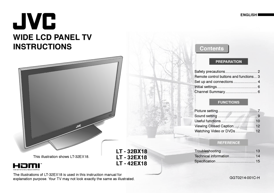 JVC LT - 32BX18 instruction manual Wide LCD Panel TV Instructions, Contents 