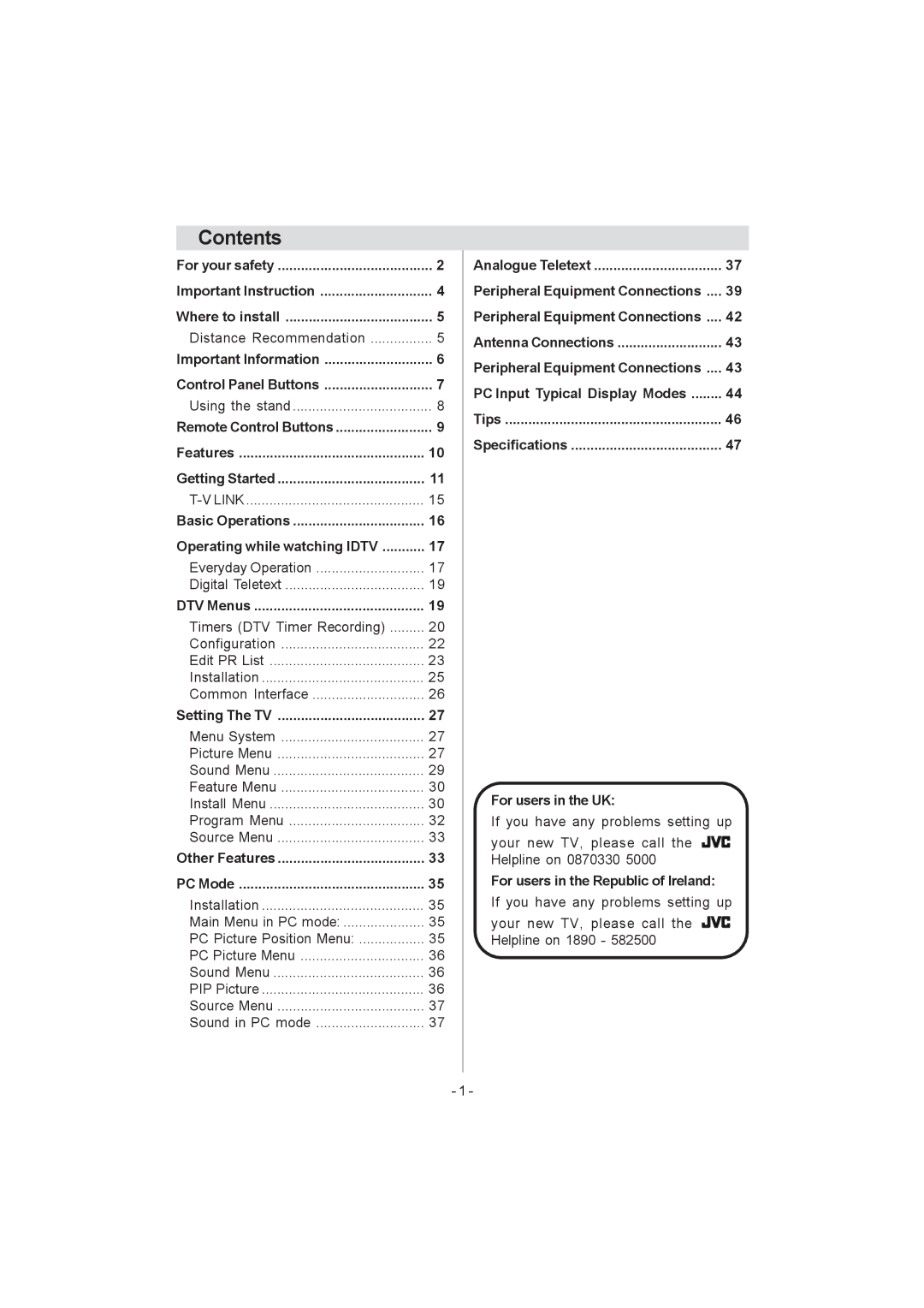 JVC LT-17D50BK, LT-23D50BK manual Contents 