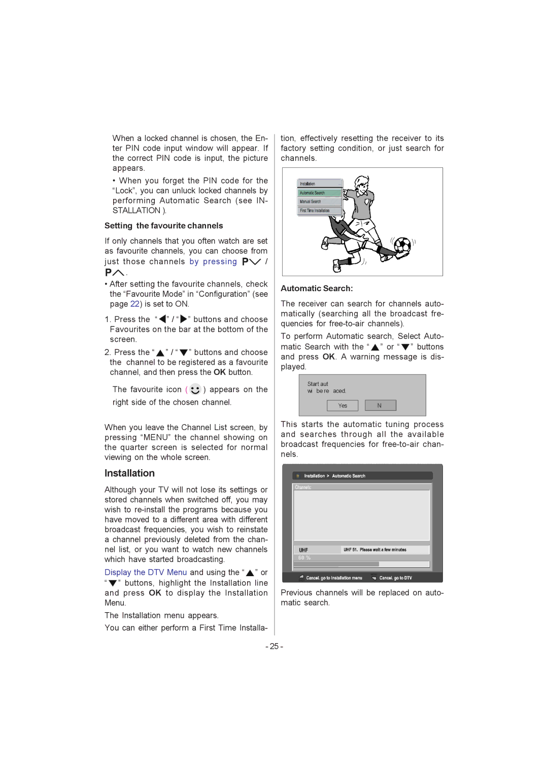 JVC LT-17D50BK, LT-23D50BK manual Installation, Stallation, Display the DTV Menu and using the or 