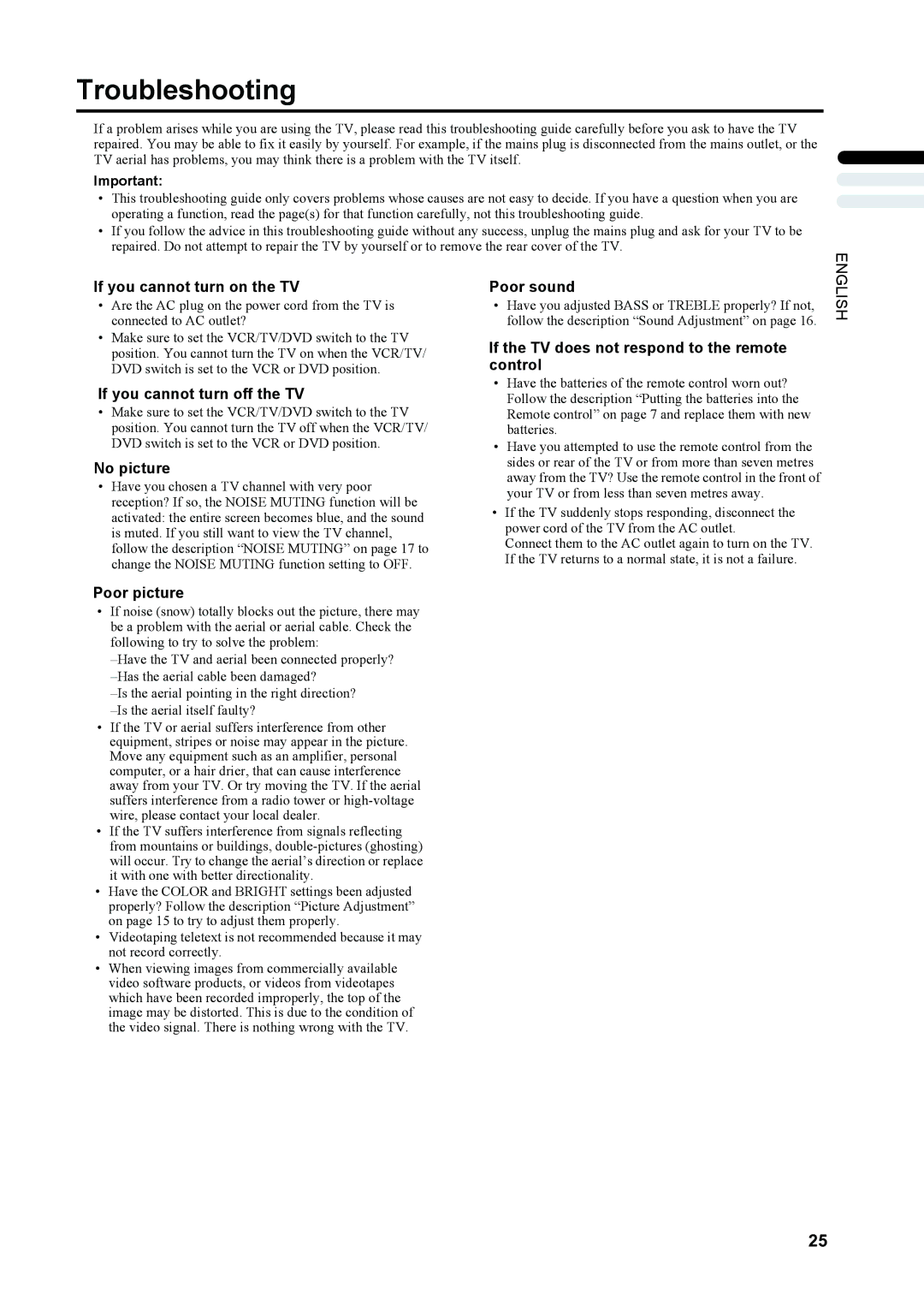 JVC LT-17X475, LT-23X475 manual Troubleshooting 