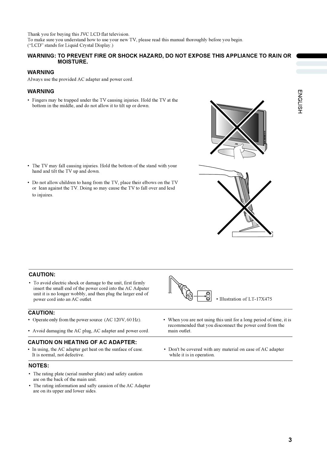 JVC LT-17X475, LT-23X475 manual English 