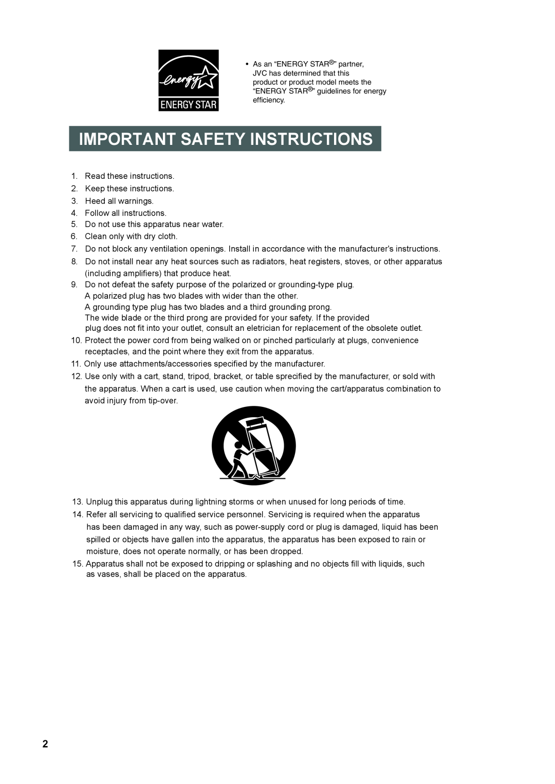 JVC LT-23X475, LT-17X475 manual Important Safety Instructions 