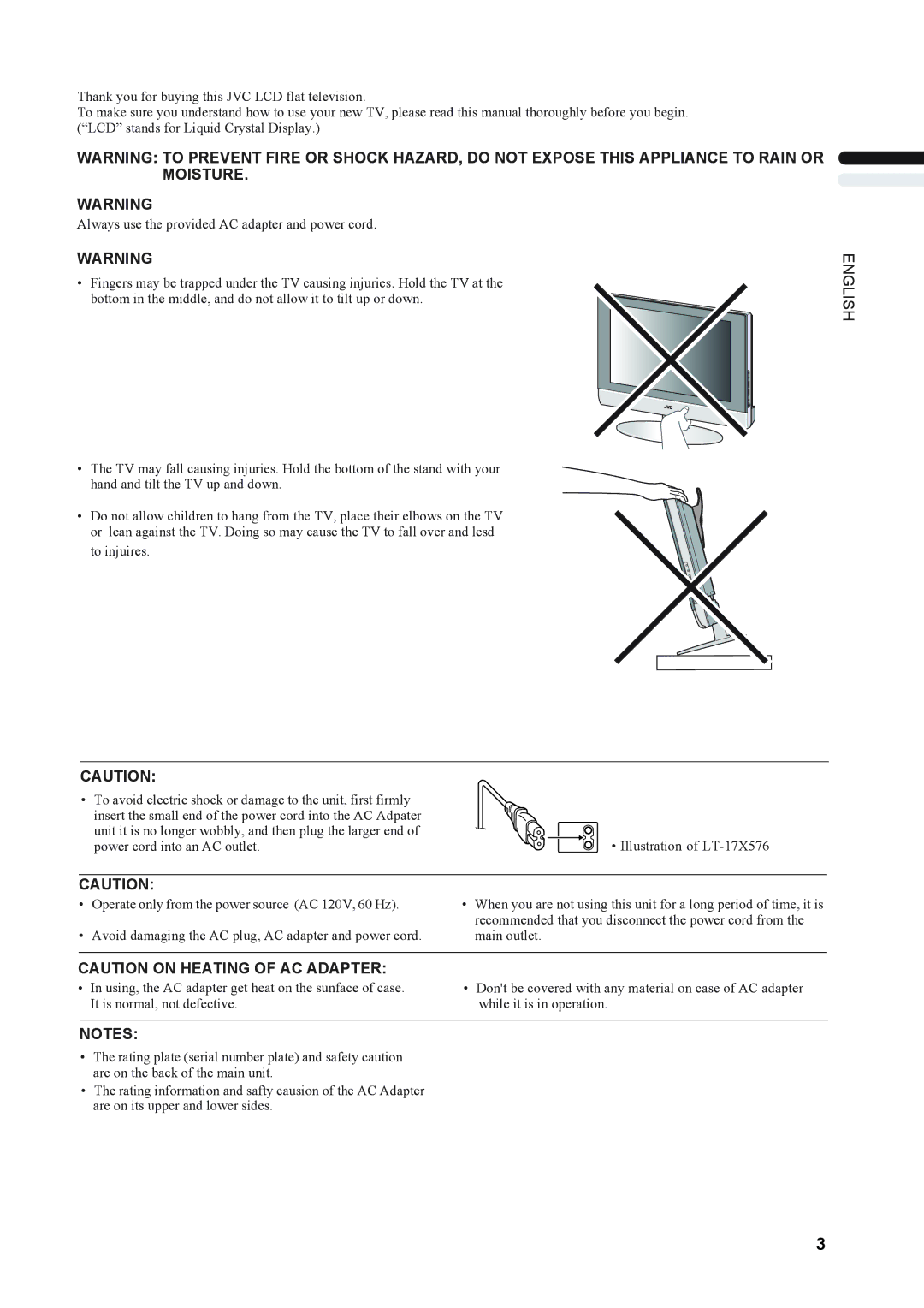JVC LT-17X576, LT-23X576 manual English 