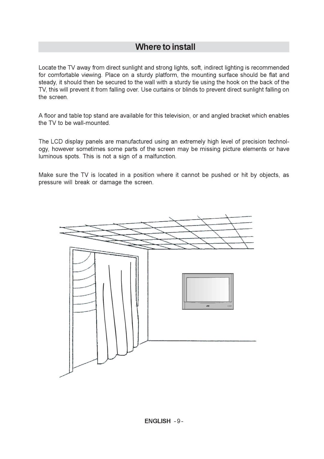 JVC LT-20A60SU manual Where to install 