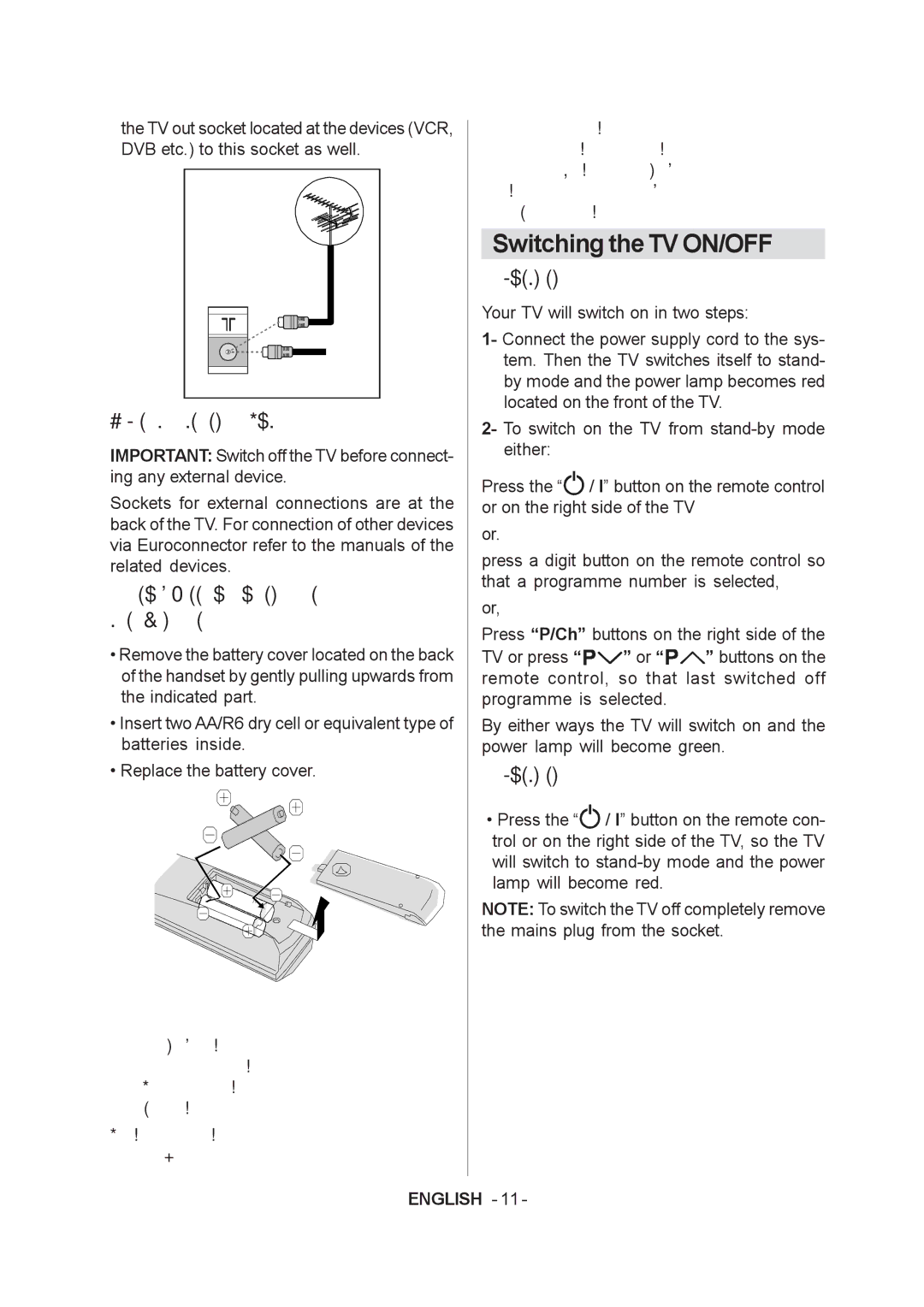 JVC LT-20A60SU Switching the TV ON/OFF, How to connect other devices, Inserting batteries in the remote control handset 