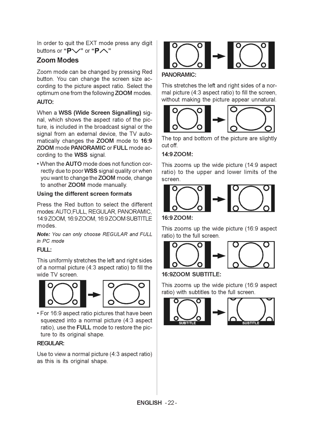 JVC LT-20A60SU manual Zoom Modes, Auto 