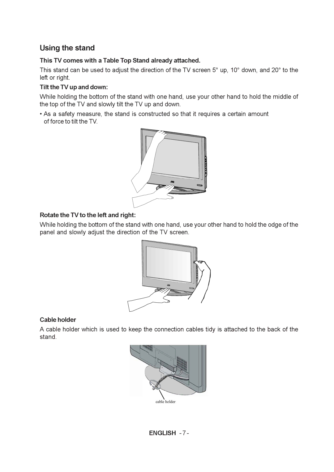 JVC LT-20A60SU manual Using the stand 