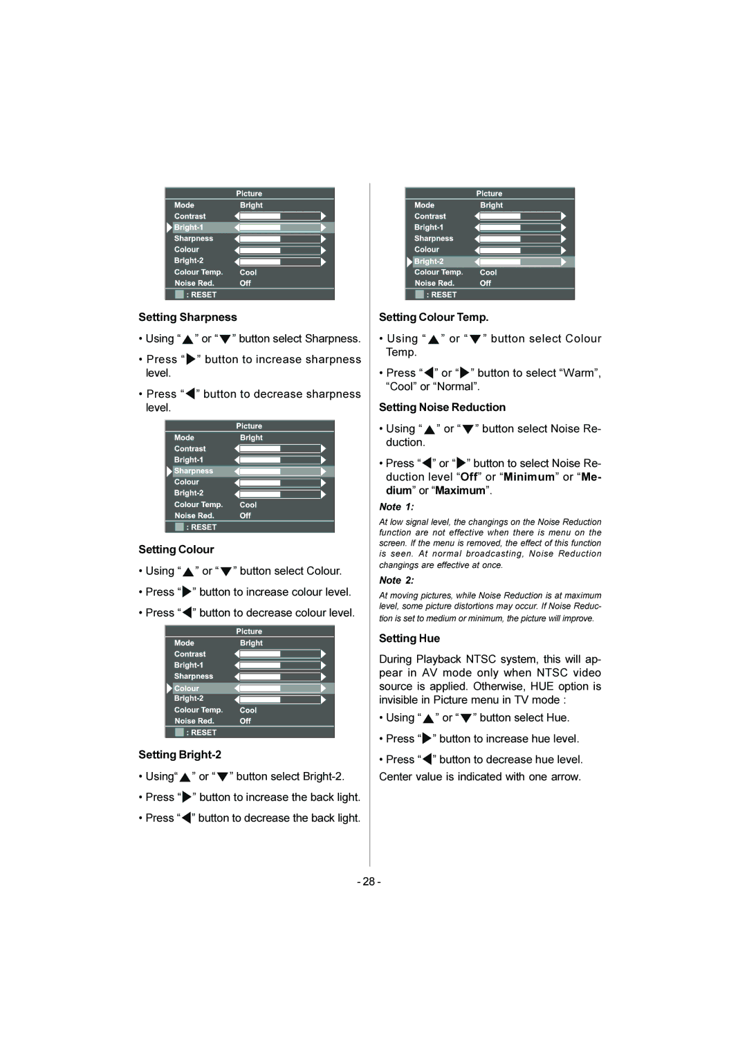 JVC LT-20DA6SK manual Button to decrease colour level 