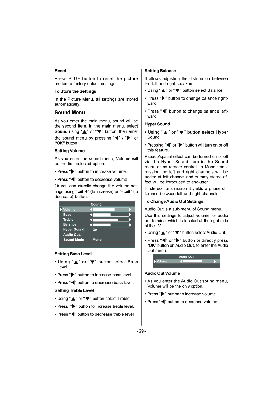 JVC LT-20DA6SK manual Sound Menu 