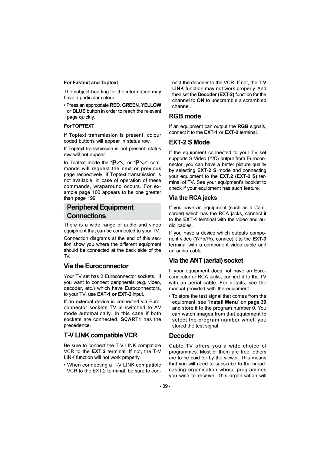 JVC LT-20DA6SK manual PeripheralEquipment Connections 