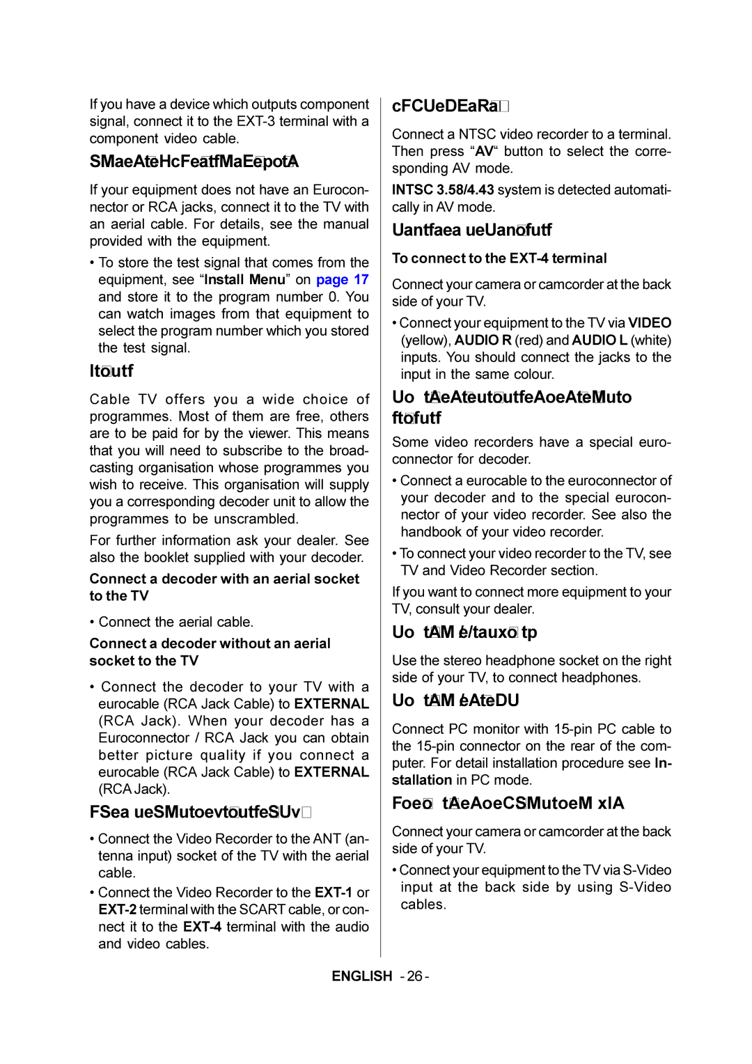 JVC LT-20E50SJ manual Via the ANT aerial socket, Decoder, TV and Video Recoder VCR, Ntsc Playback, Camera and Camcorder 