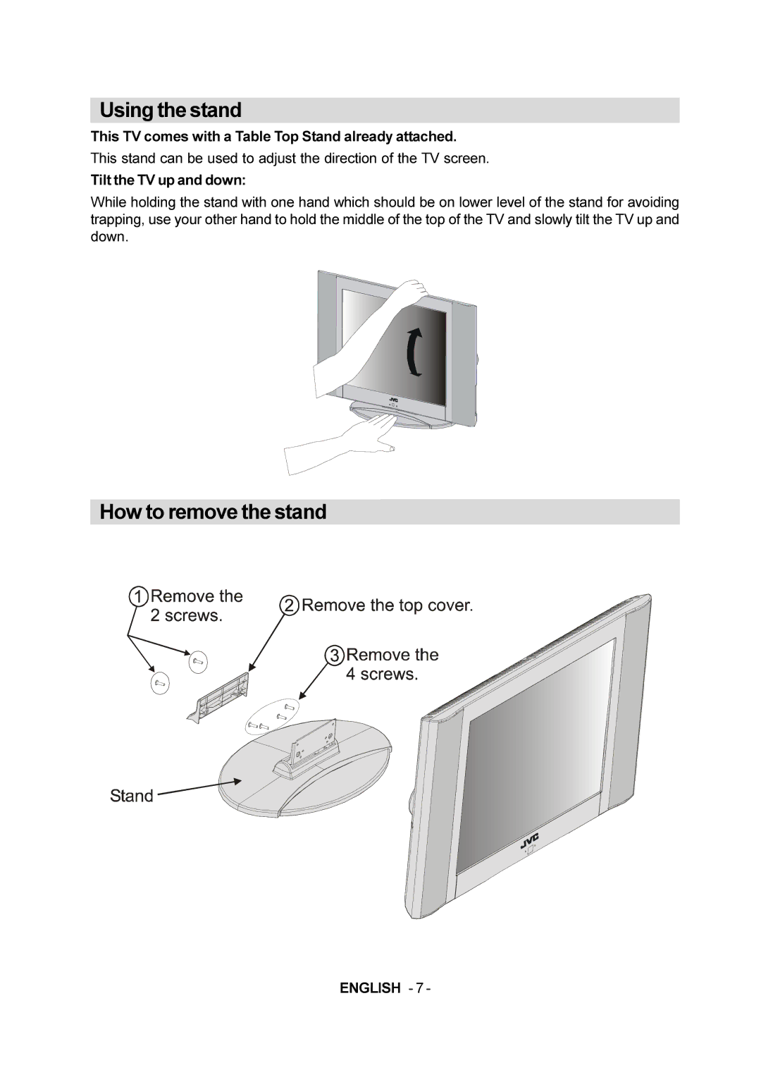 JVC LT-20E50SJ manual Using the stand 