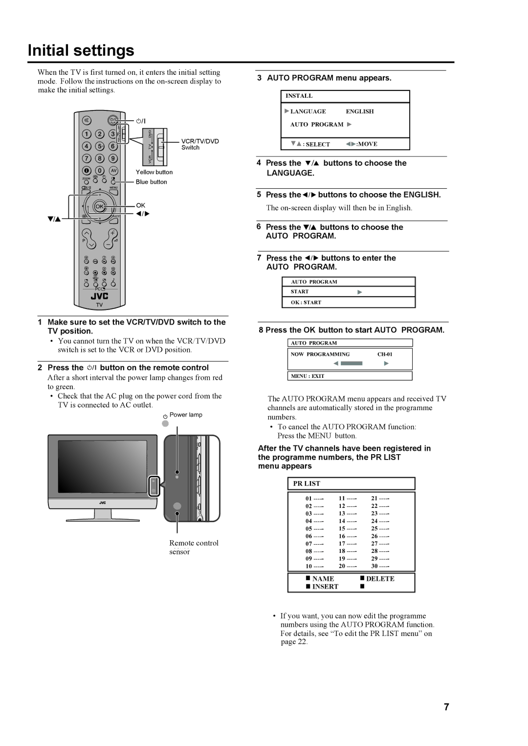 JVC LT-23S2 manual Initial settings, Language 