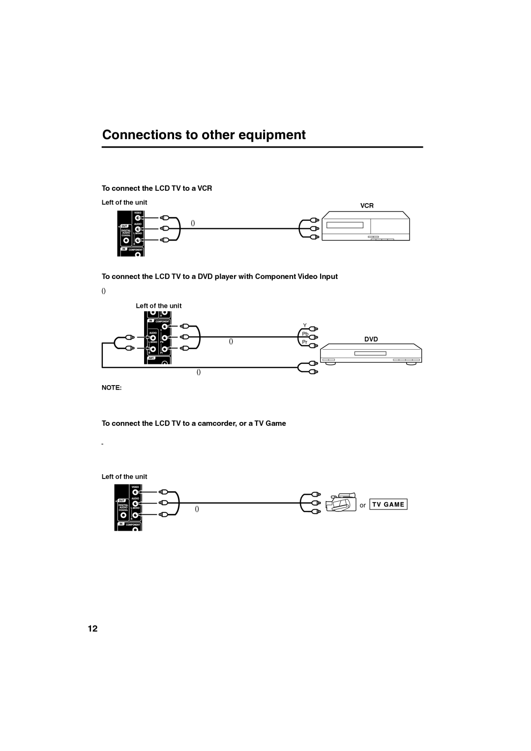 JVC LT-24EM71 owner manual Connections to other equipment, To connect the LCD TV to a VCR, Left of the unit 