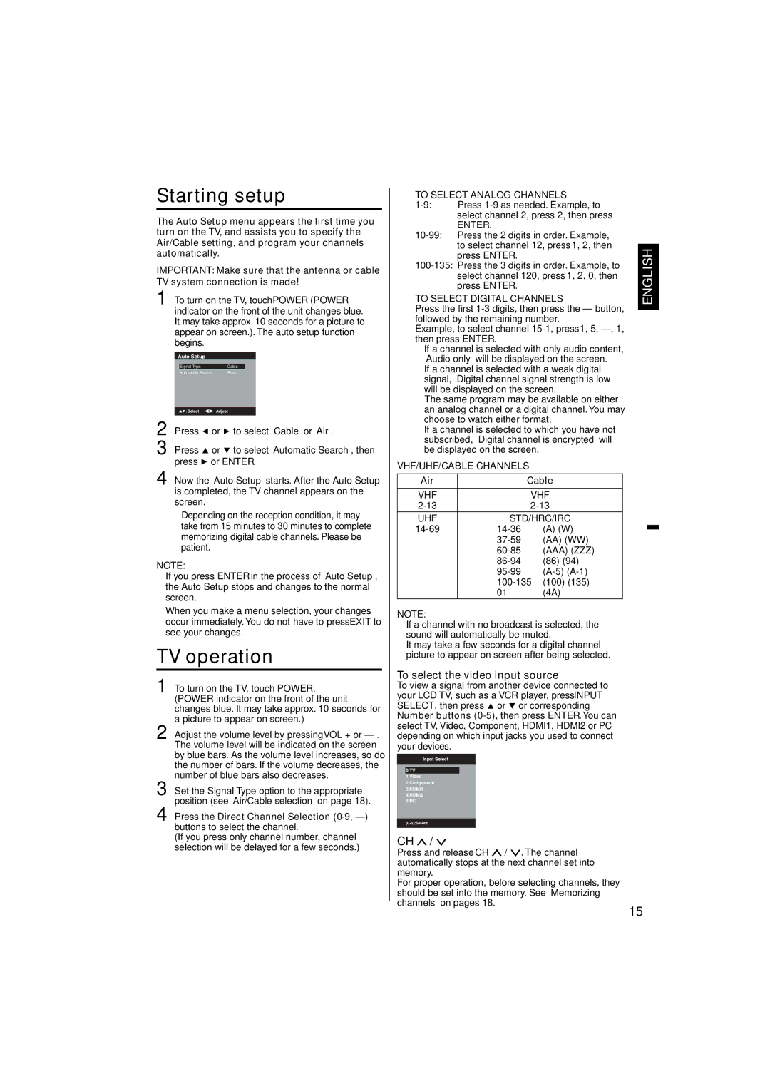 JVC LT-24EM71 owner manual TV operation, To select the video input source 