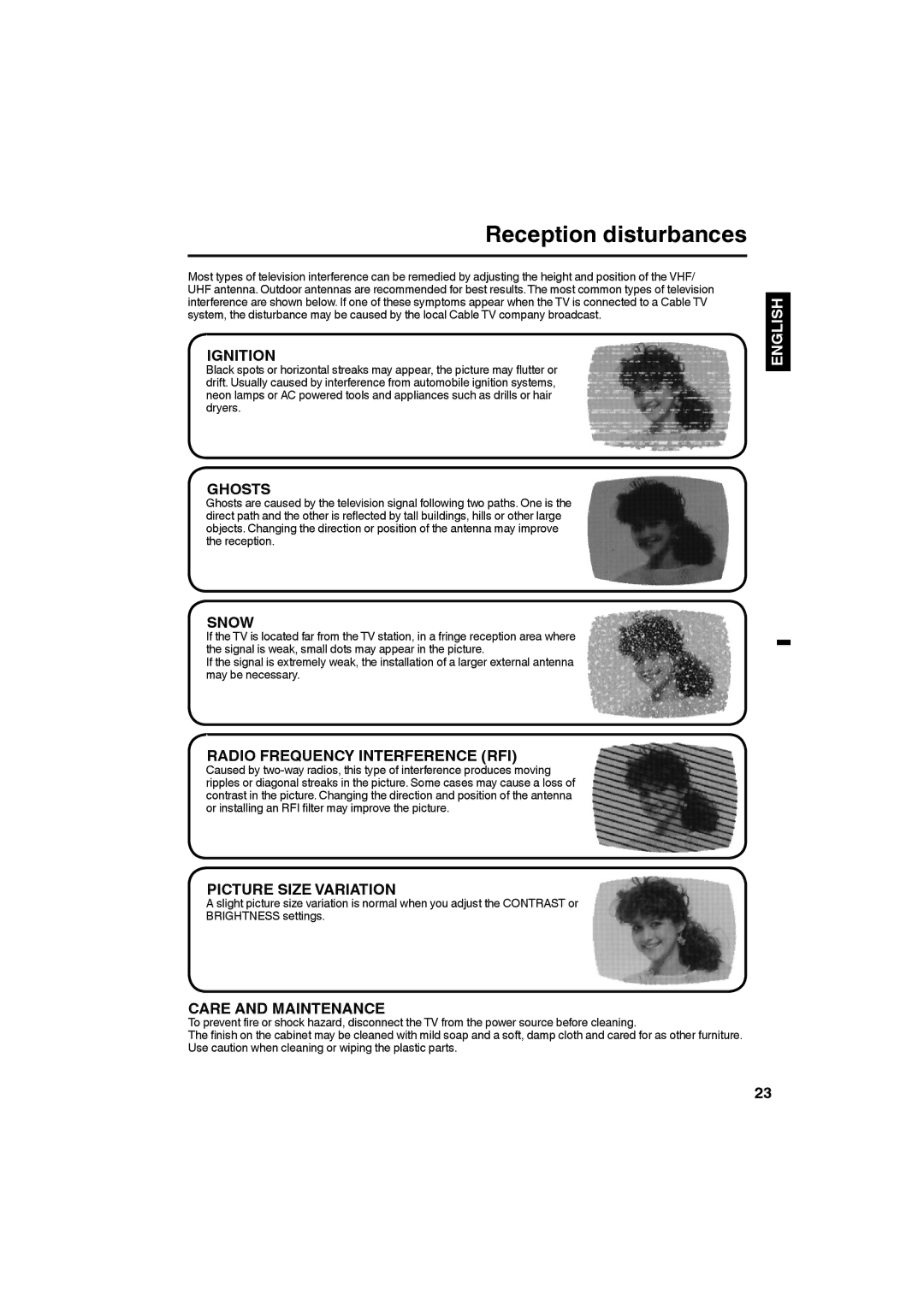 JVC LT-24EM71 owner manual Reception disturbances, Ignition 