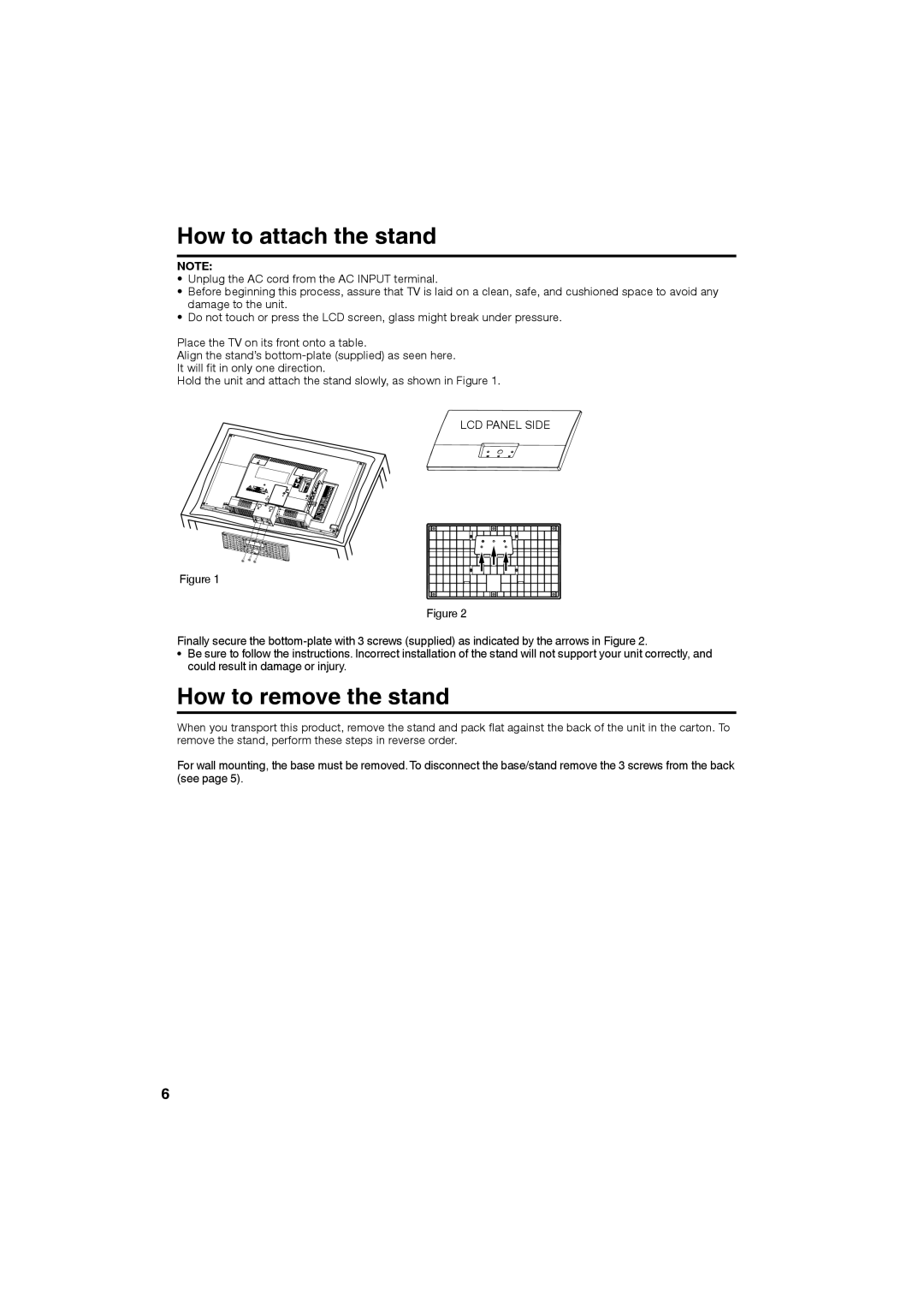 JVC LT-24EM71 owner manual How to attach the stand, How to remove the stand 