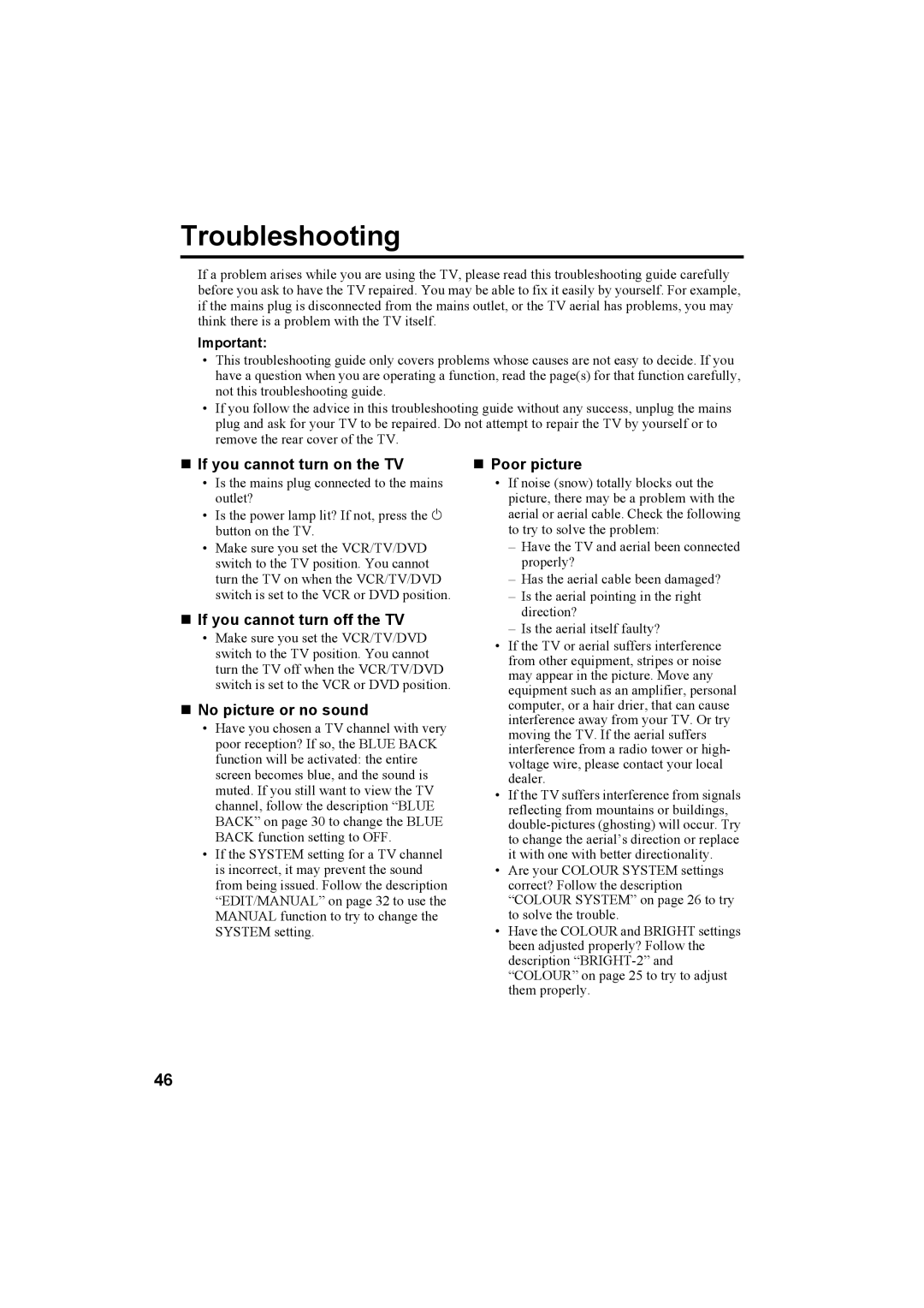 JVC LT-26A60BU, LT-26A60SU manual Troubleshooting 