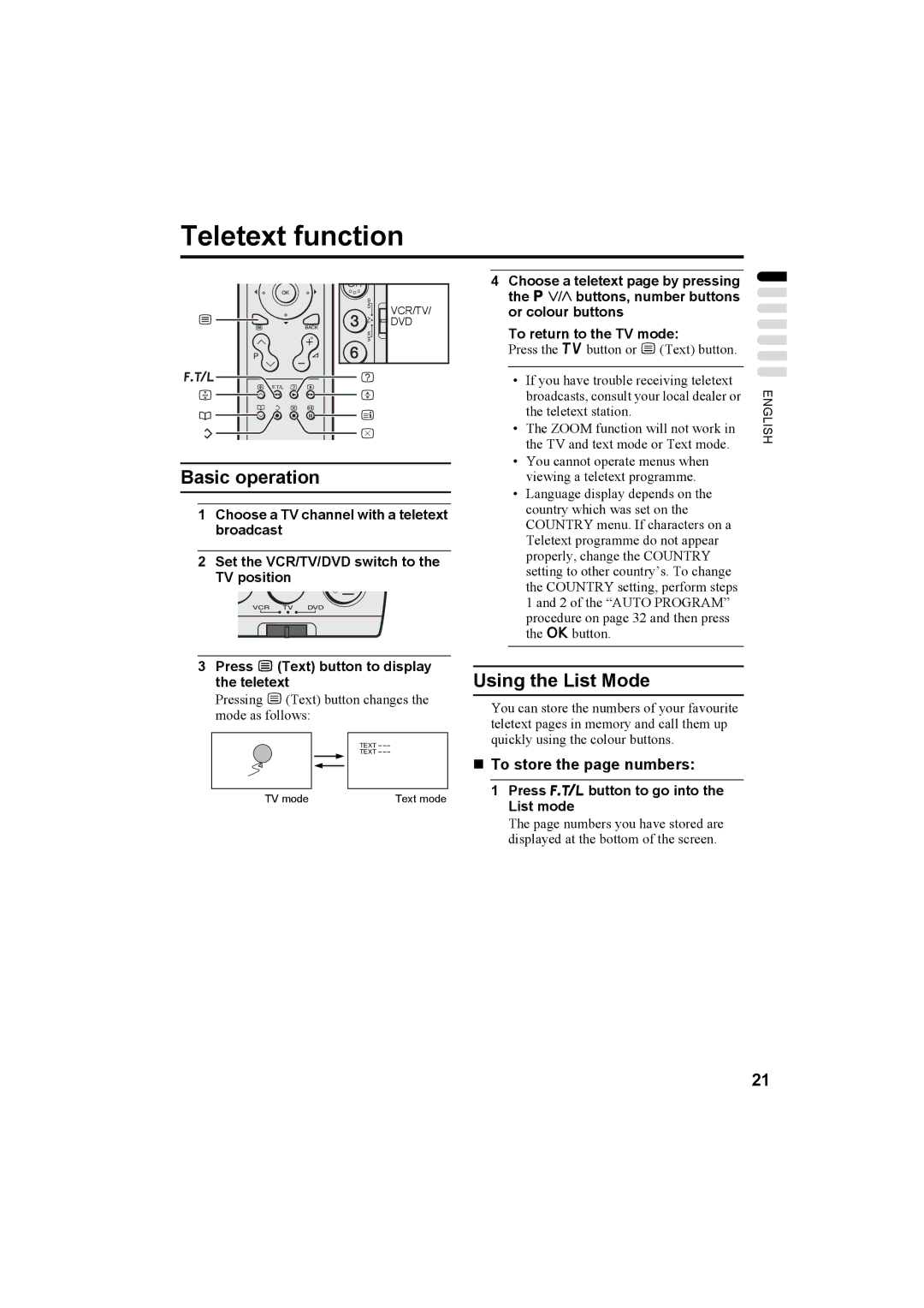 JVC LT-26A60SU, LT-26A60BU manual Teletext function, Basic operation, Using the List Mode, „ To store the page numbers 