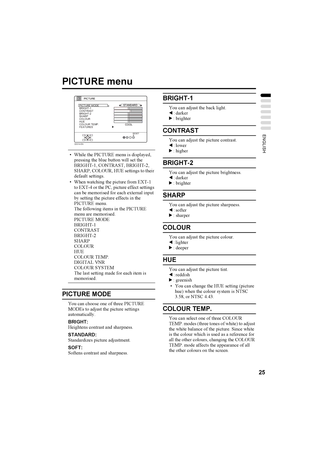 JVC LT-26A60SU, LT-26A60BU manual Picture menu, Picture Mode 