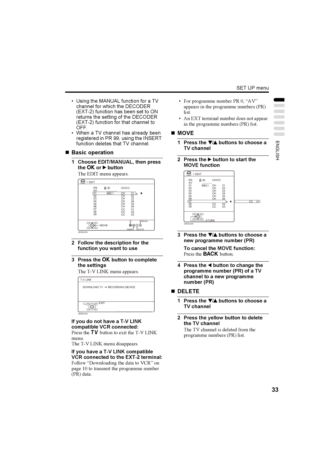 JVC LT-26A60SU, LT-26A60BU manual „ Basic operation, Choose EDIT/MANUAL, then press the a or 3 button 