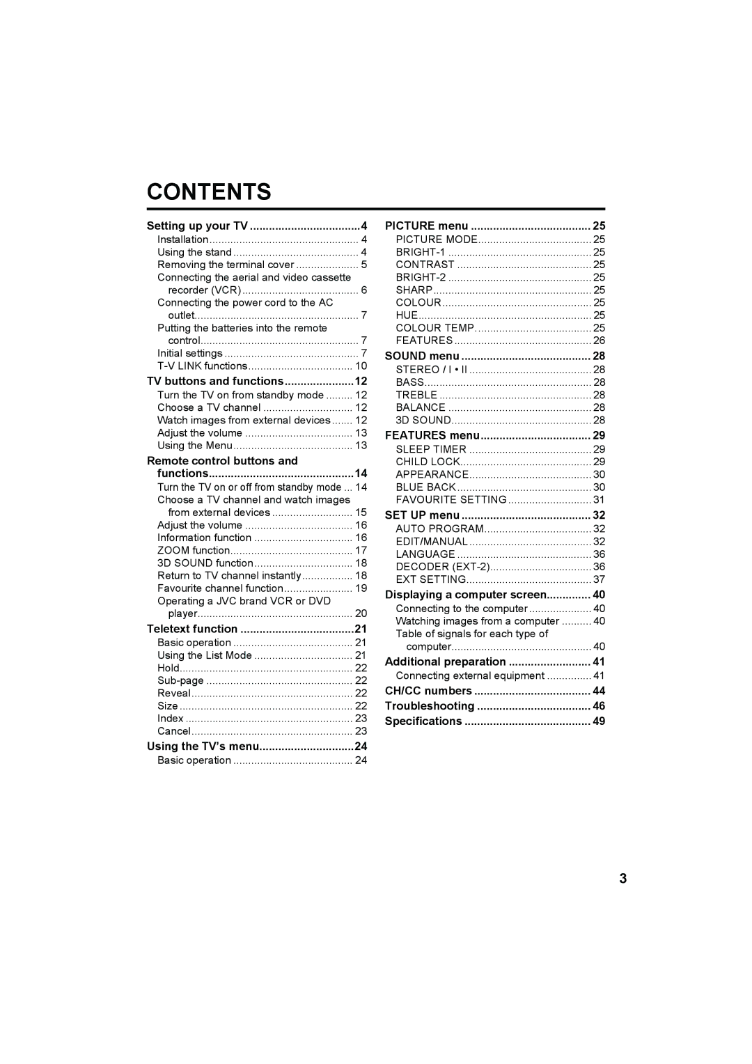 JVC LT-26A60SU, LT-26A60BU manual Contents 