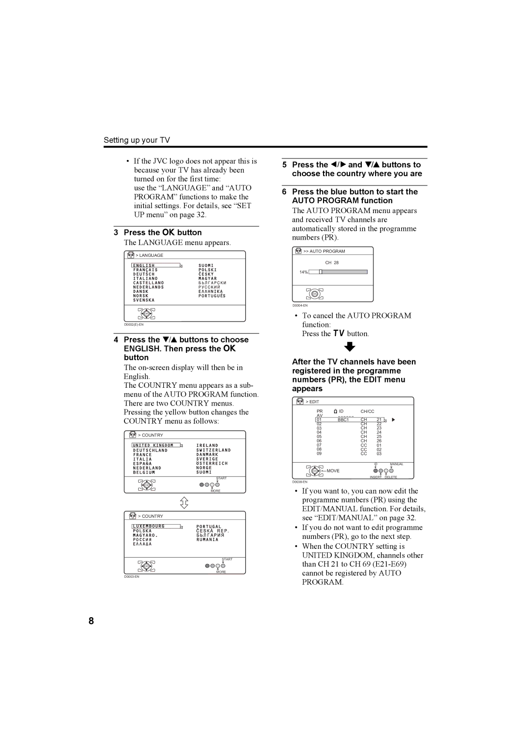 JVC LT-26A60BU, LT-26A60SU manual To cancel the Auto Program function Press the b button 