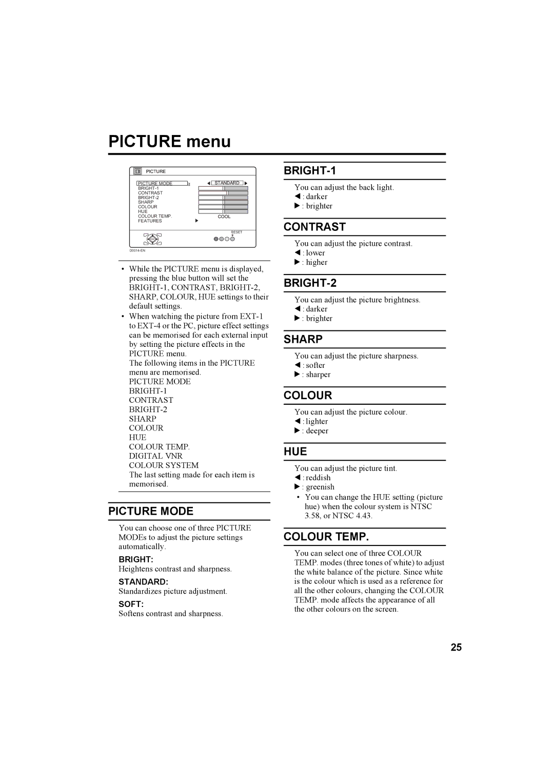 JVC LT-26A60SU, LT-26A60BU manual Picture menu 