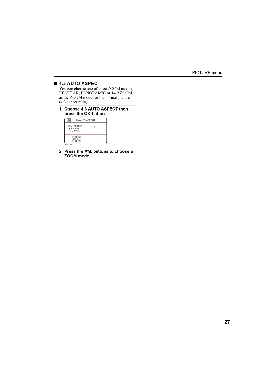 JVC LT-26A60SU, LT-26A60BU manual Panoramic Regular 149 Zoom 