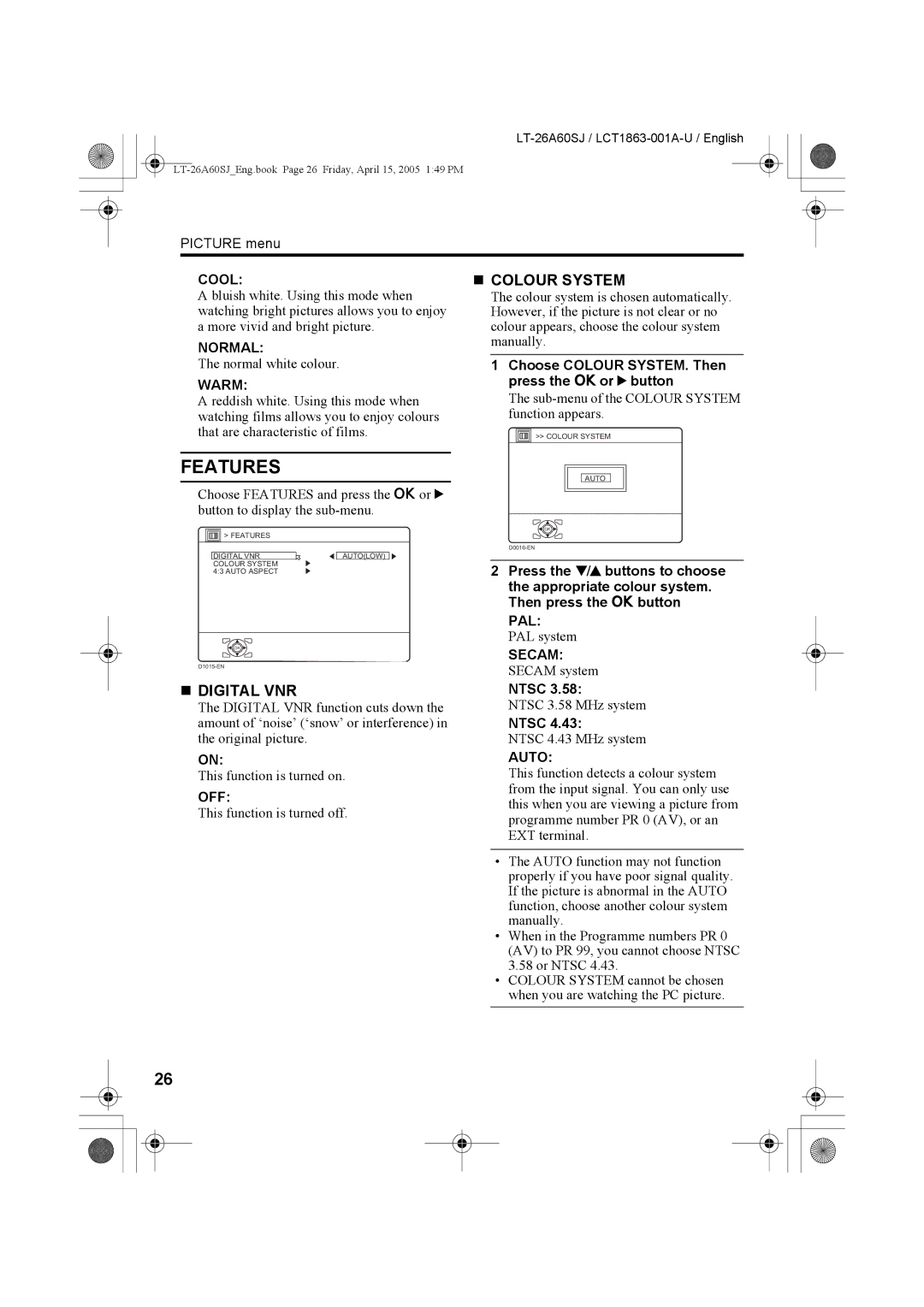 JVC LT-26A60SJ, LT-32A60SJ manual Features 