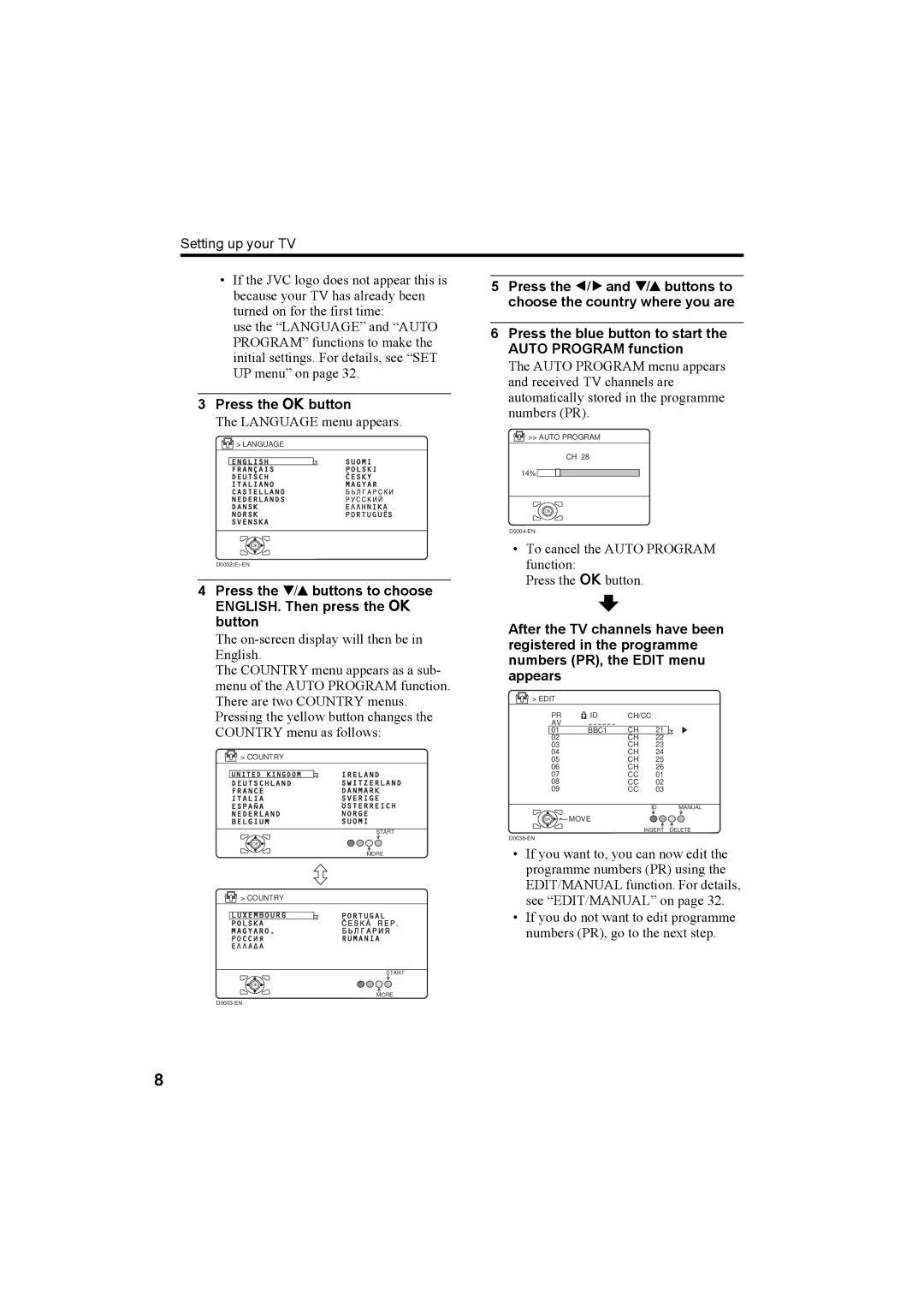 JVC LT-26A61SJ, LT-26A61BJ, LT-32A61BJ, LT-32A61SJ manual Press the a button 