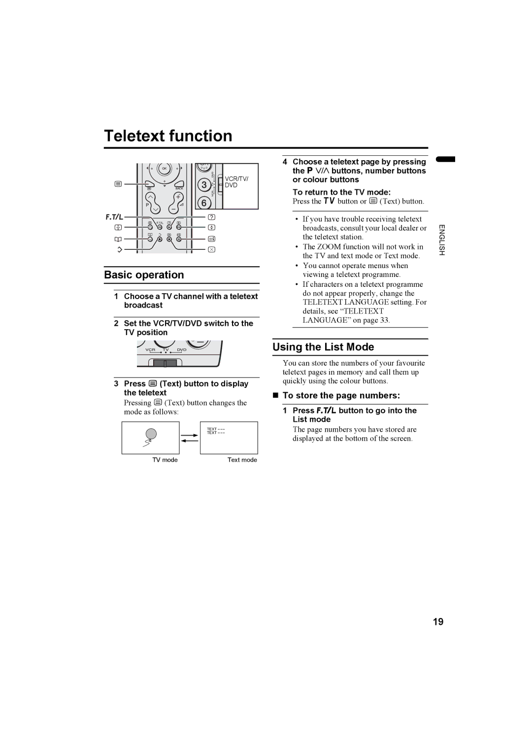 JVC LT-32AX5, LT-26AX5 manual Teletext function, Basic operation, Using the List Mode, „ To store the page numbers 