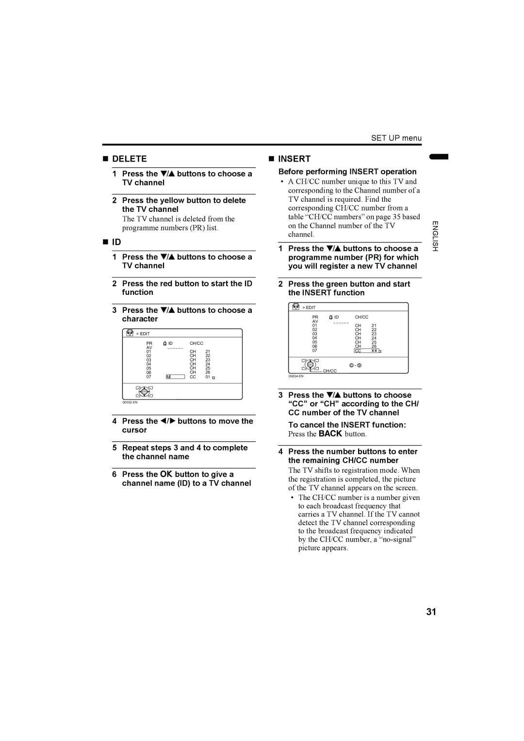 JVC LT-32AX5, LT-26AX5 manual „ Id, Before performing Insert operation 