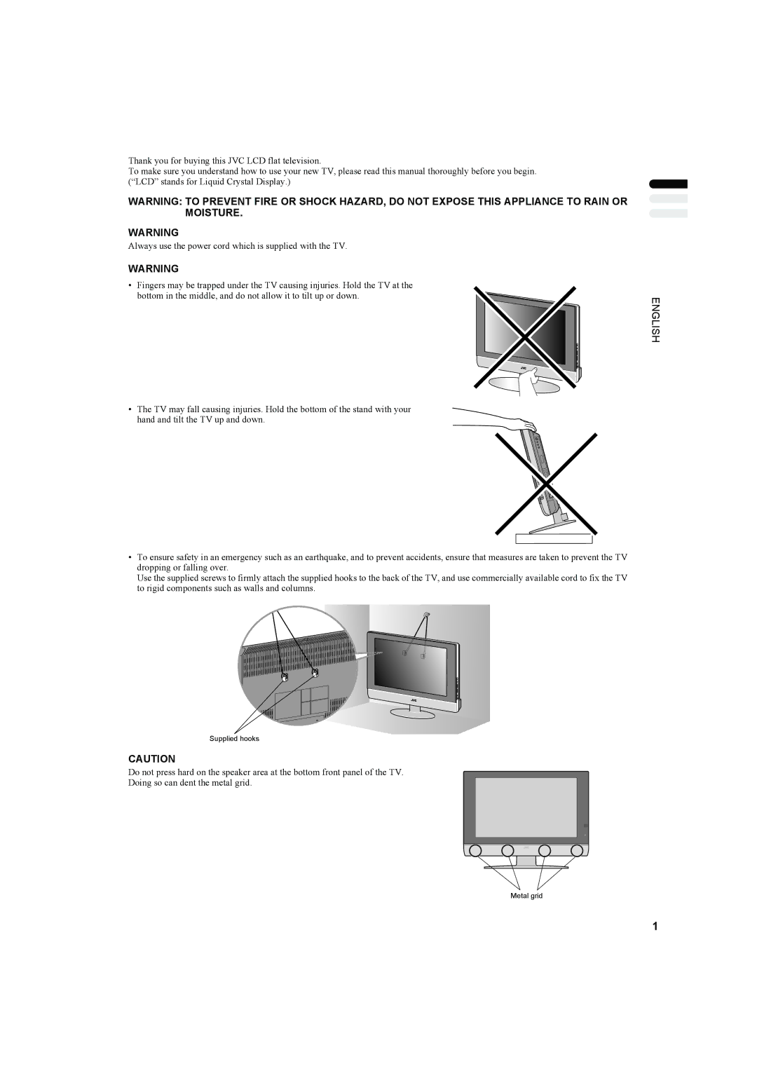 JVC LT-26C31BJE, LT-26C31BUE, LT-26C31SUE, LT-26C31SJE manual English 