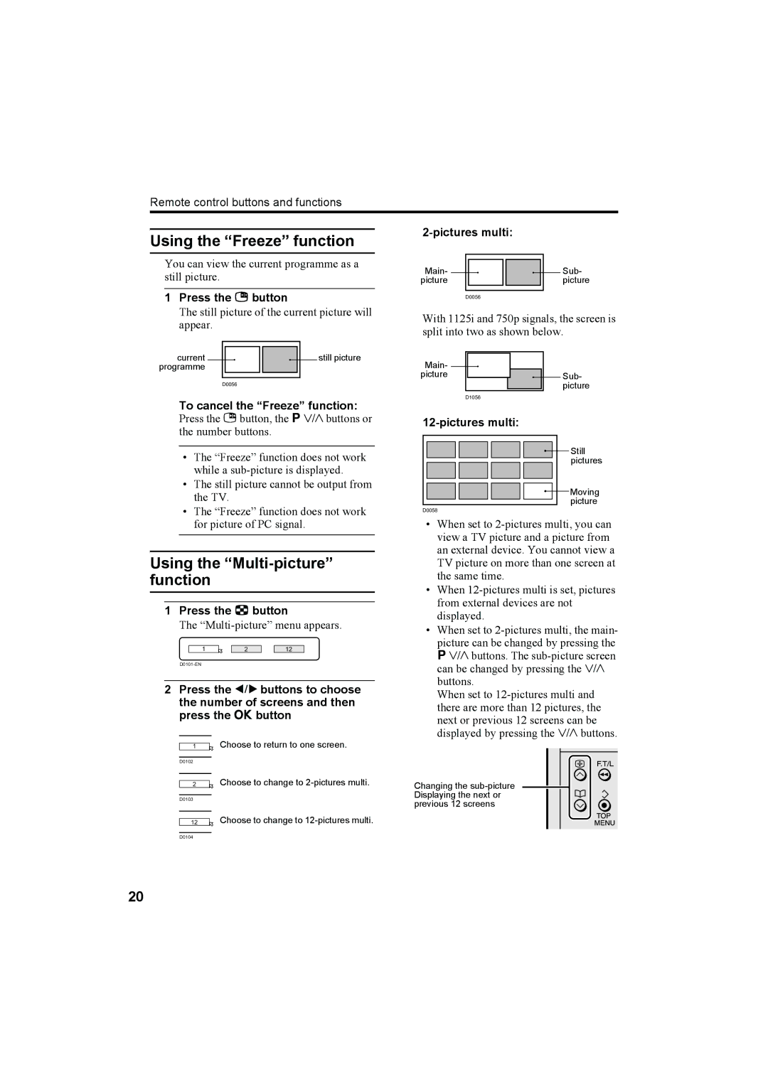 JVC LT-26C50SU, LT-26C50BU, LT-32C50BU, LT-32C50SU manual Using the Freeze function, Using the Multi-picture function 