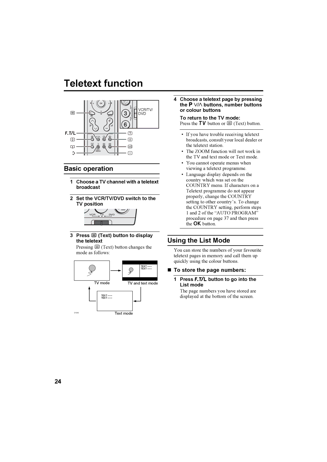 JVC LT-26C50SU, LT-26C50BU, LT-32C50BU Teletext function, Basic operation, Using the List Mode, „ To store the page numbers 