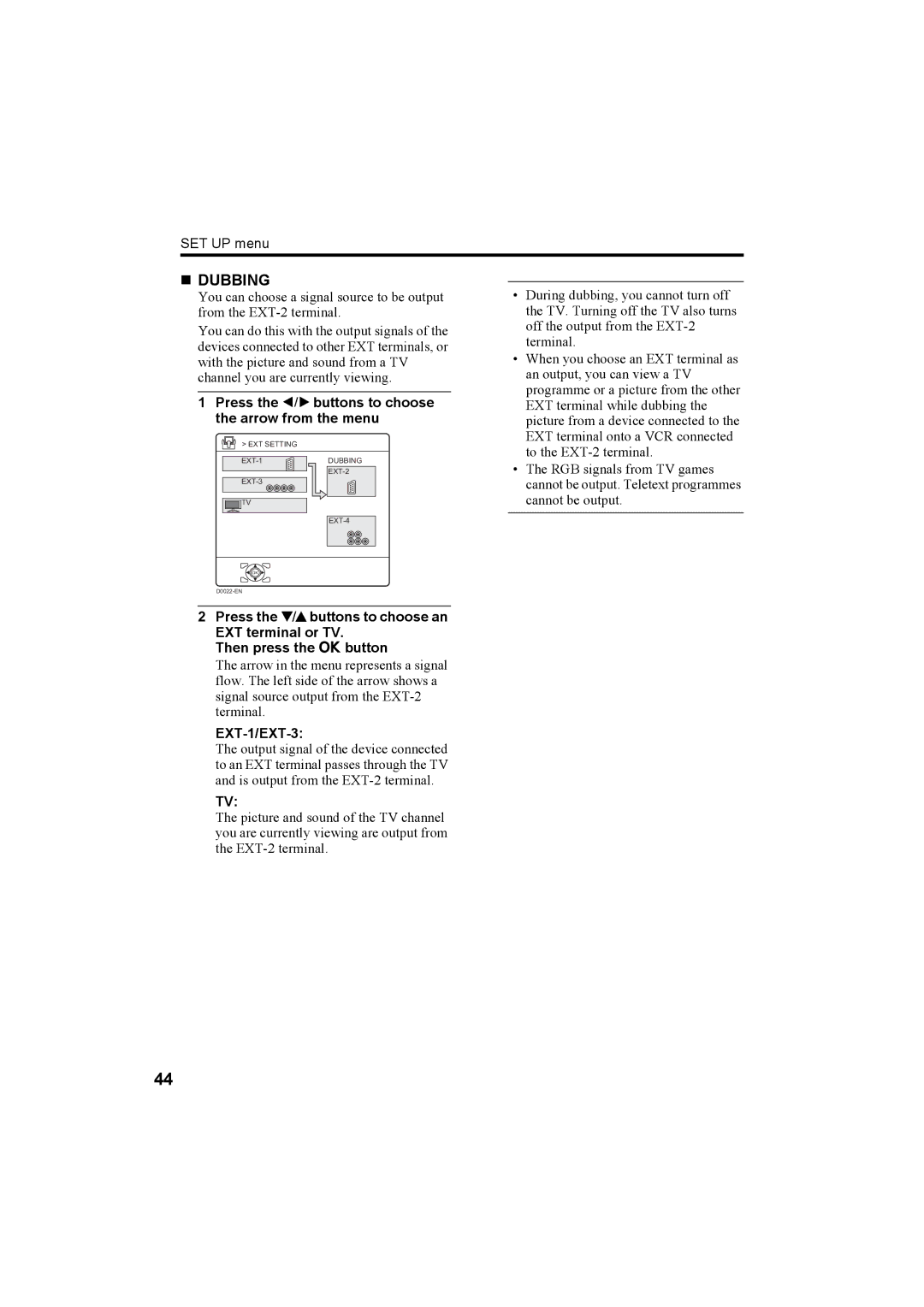 JVC LT-26C50SU, LT-26C50BU, LT-32C50BU manual „ Dubbing, Press the 5 buttons to choose the arrow from the menu, EXT-1/EXT-3 