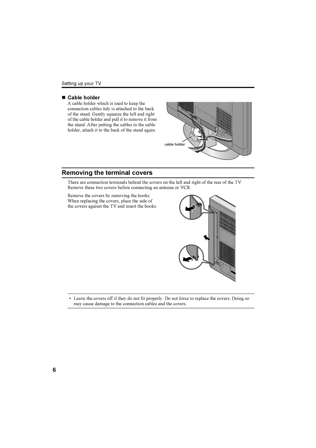 JVC LT-32C50SU, LT-26C50BU, LT-26C50SU, LT-32C50BU manual Removing the terminal covers, „ Cable holder 