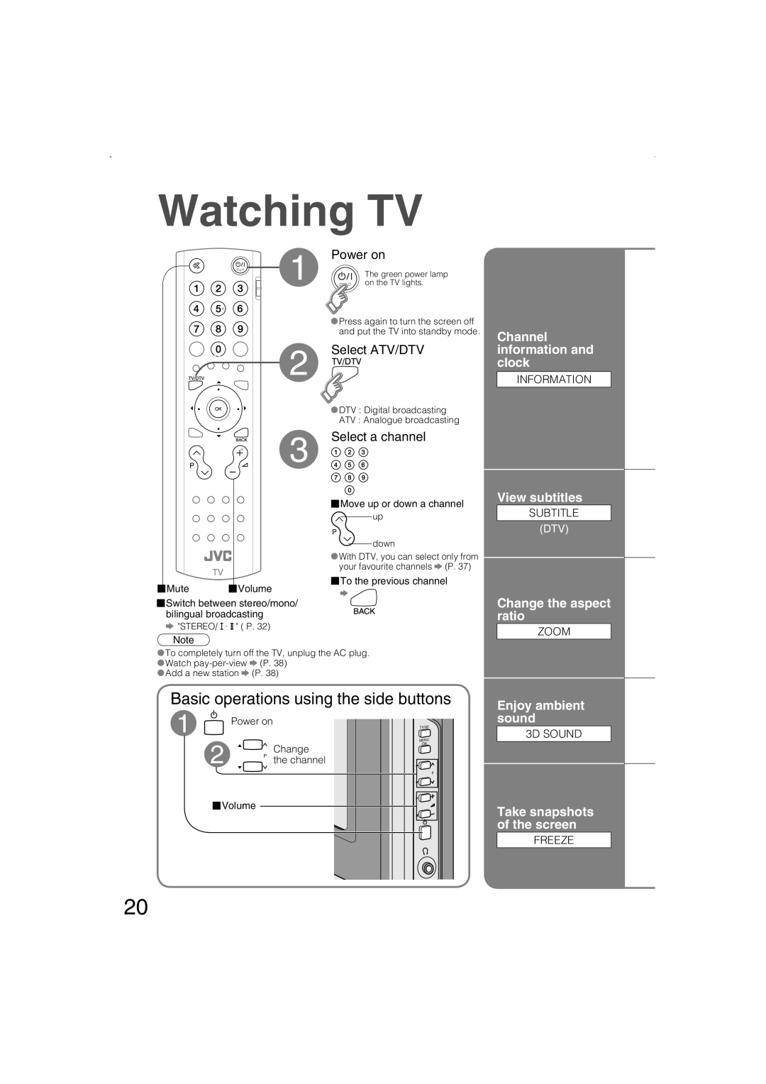 JVC LT-26DS6BJ, LT-26DS6SJ, LT-32DS6BJ, LT-32DS6SJ manual Watching TV 