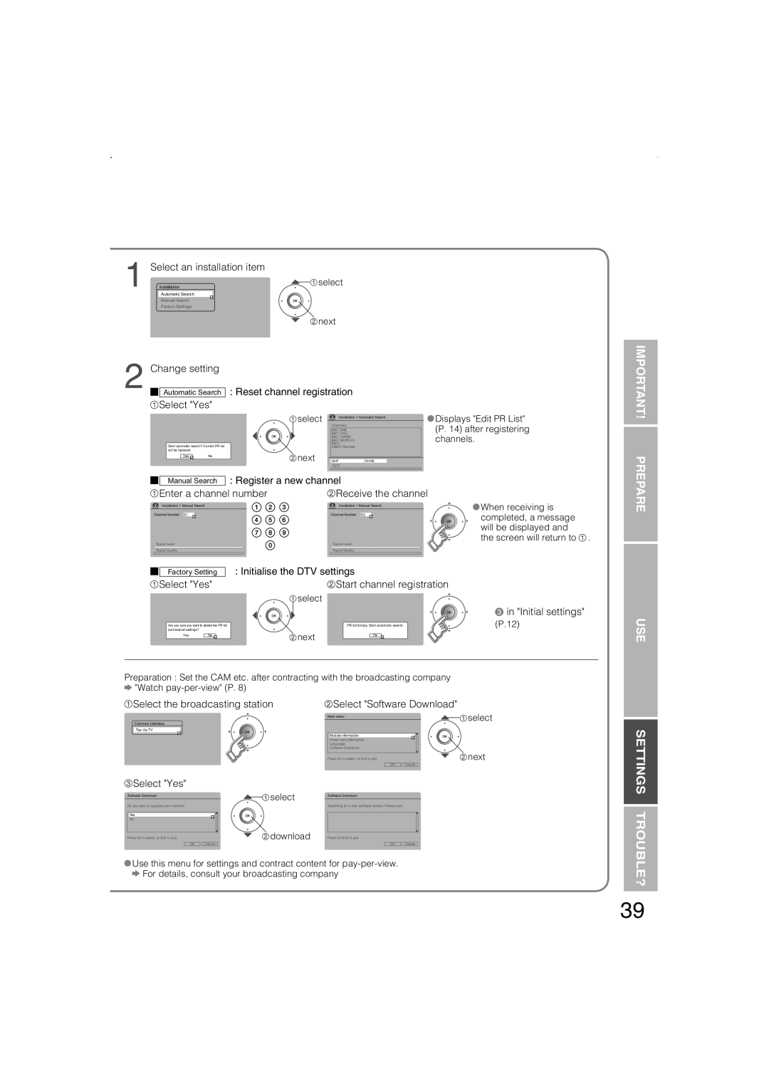 JVC LT-32DS6SJ, LT-26DS6BJ manual Select an installation item, Change setting, Reset channel registration, Initial settings 