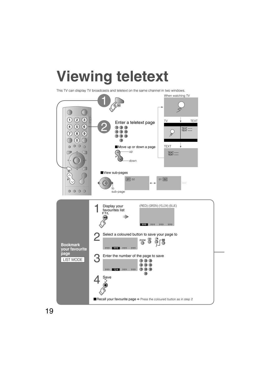 JVC LT-26S60BU, LT-26S60SU Viewing teletext, Enter a teletext, Display your, Enter the number of the page to save, Save 