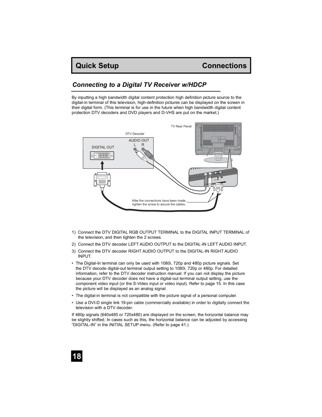 JVC LT-26WX84 manual Connecting to a Digital TV Receiver w/HDCP, Audio OUT Digital OUT 